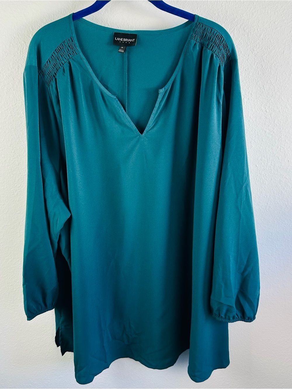 Lane Bryant Teal Green Long Sleeve Blouse Top Tunic Size 28